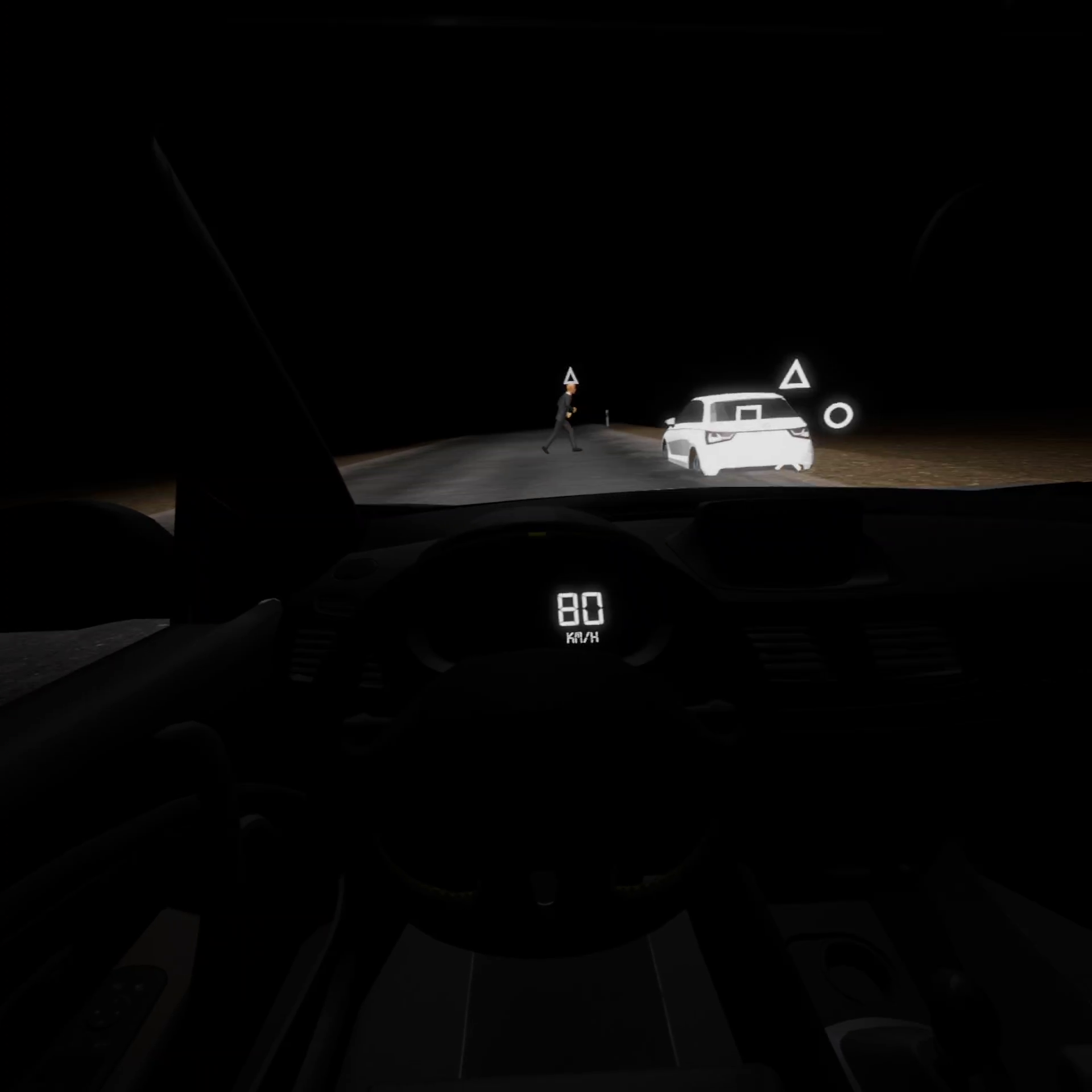 Scénario réalité virtuelle Alcool & éblouissement — route de nuit à 80 km/h