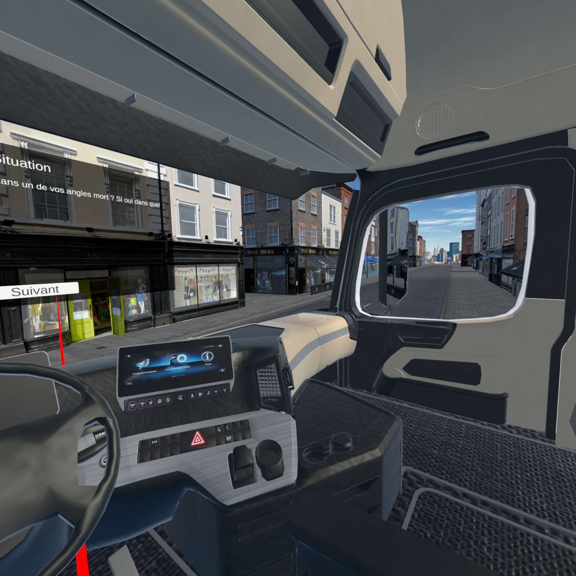 Scénario réalité virtuelle Angles morts en ville — vue depuis la cabine d'un poids lourd